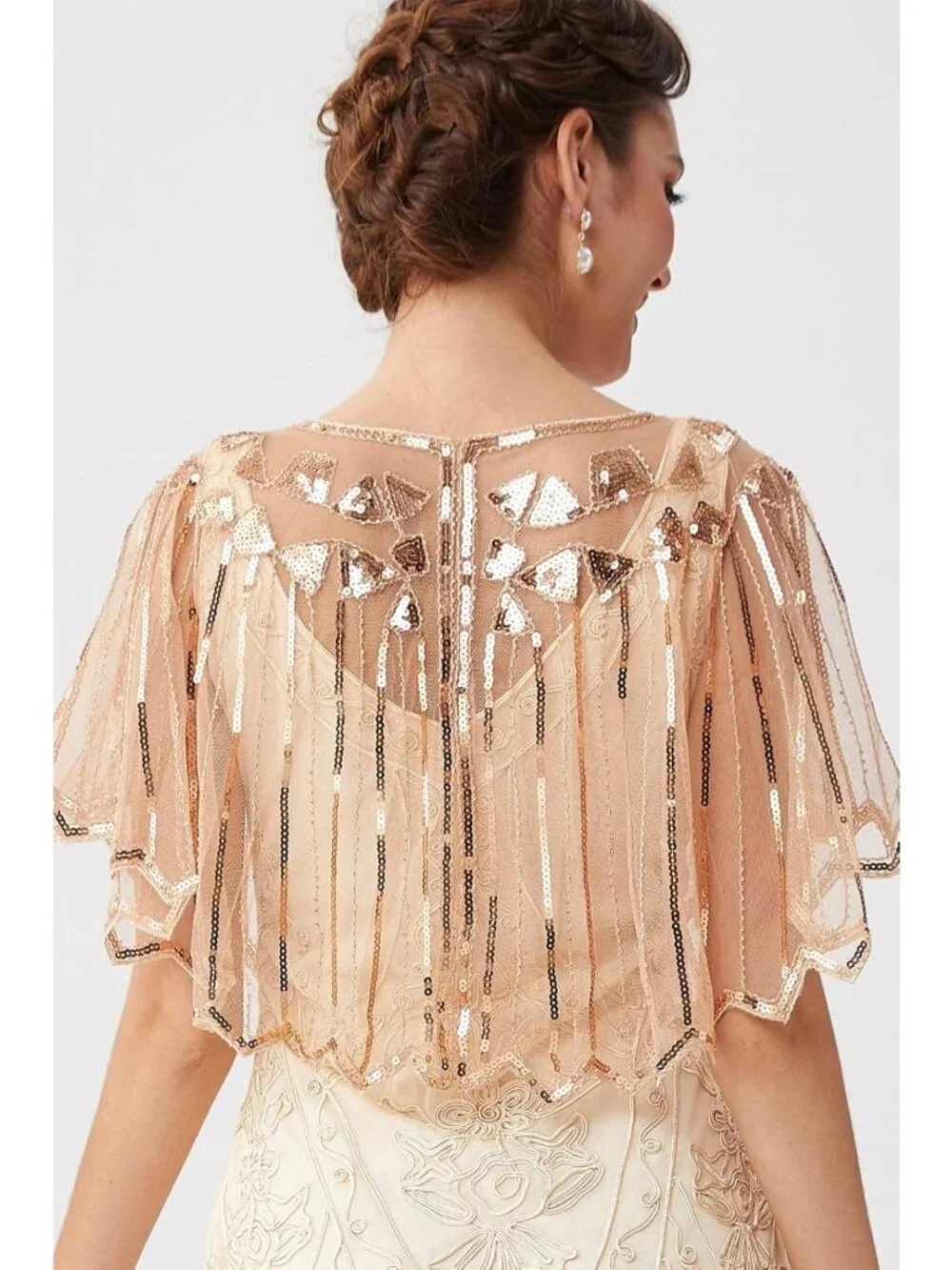 1920s Sequin Beaded Evening Cape Shawl Wrap for Bridal & Formal Events